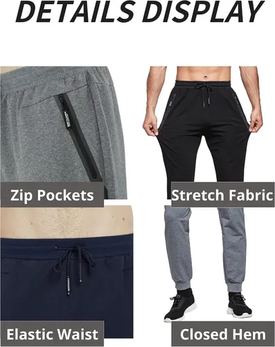 Vista 3 de HCSS Pantalones deportivos para hombre con bolsillos con cremallera, parte inferior cerrada, pantalones deportivos para hombre, cintura elástica
