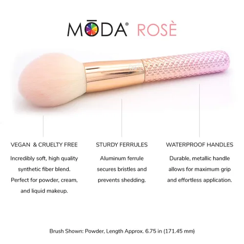 Vista 7 de MODA Juego de brochas de maquillaje de rosas metálicas, kit completo para rostro y ojos, filamentos sintéticos veganos, brochas de base, polvo