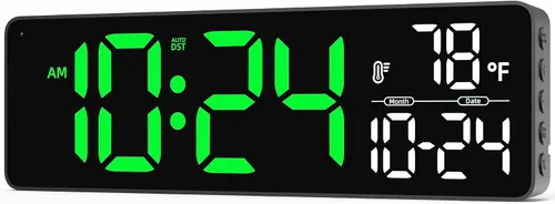 Vista 10 de Reloj de pared LED digital grande con fecha, temperatura, brillo automático, DST automático Gran reloj digital para dormitorio, escritorio, aula