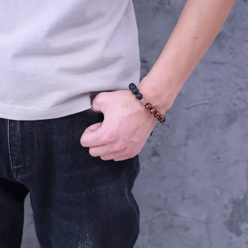 Vista 2 de COAI Pulsera de oración para hombre y mujer, Piedra, ónix