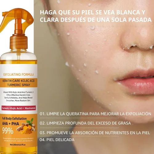 Vista 8 de Peel Shot Keratin Care Spray de Ácido Kójico y Cúrcuma 200ml, Spray Exfoliante de Cúrcuma con Retinol, Glutatión, Niacinamida, Vitamina B, C, E
