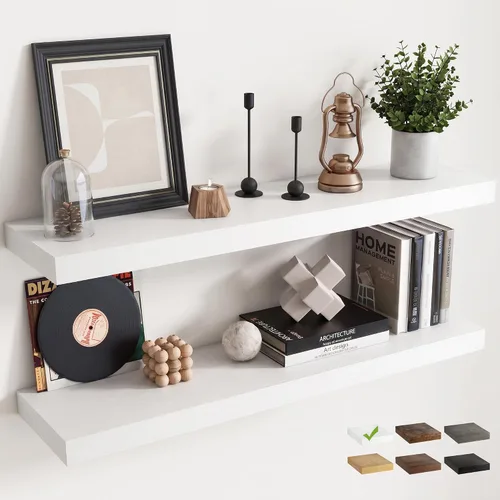 Vista 9 de 16 Inch Floating Shelves for Wall 2 Pack, 8"D Wood Grain Bathroom Shelves Acabado negro