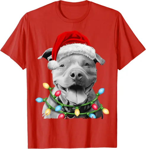 Vista 78 de Pit Bull Santa - Camiseta de perro con luces para árbol de Navidad para niños, Negro, S