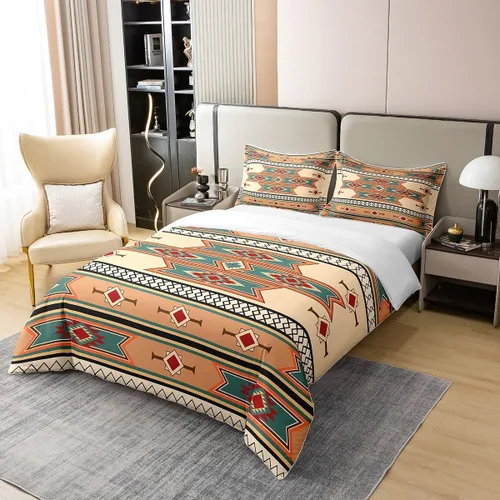 Vista 2 de Juego de ropa de cama 100% algodón exótico con funda de edredón individual, diseño tribal, suroeste americano, étnico, bohemio, abstracto