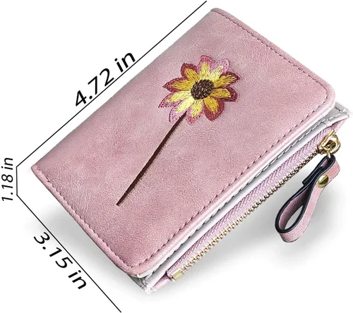 Vista 6 de AOXONEL Billetera pequeña y plegable para mujer, Rfid, compacta y bonita con cremallera, monedero para adolescentes y niñas (rosa)