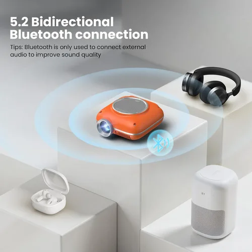 Vista 4 de HOMPOW Mini proyector con Bluetooth bidireccional, proyector portátil para uso de cine en casa, compatible con 1080P para interiores/exteriores