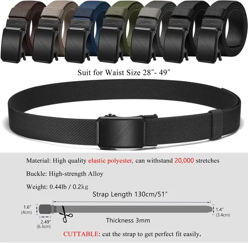 Vista 2 de LionVII Cinturón elástico de trinquete para hombre, cinturón elástico para trabajo con hebilla automática para hombres, ajustable para adaptarse a