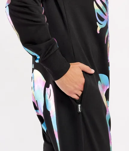 Vista 4 de Tipsy Elves Vestido ajustado de manga larga con esqueleto de Halloween para mujer Front and Back Print, Mesh Eyehole Hood, Hidden Front Zipper