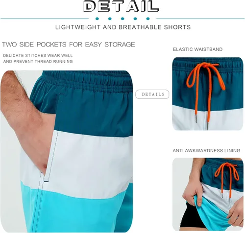 Vista 5 de Traje de baño para hombre, de secado rápido, con forro de compresión, con bolsillos, divertido para la playa