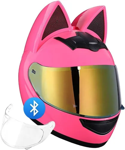 Vista 8 de Casco Bluetooth de motocicleta con orejas de gato, certificado DOT, casco de motocicleta de cara completa, lindos cascos de gato con visera HD