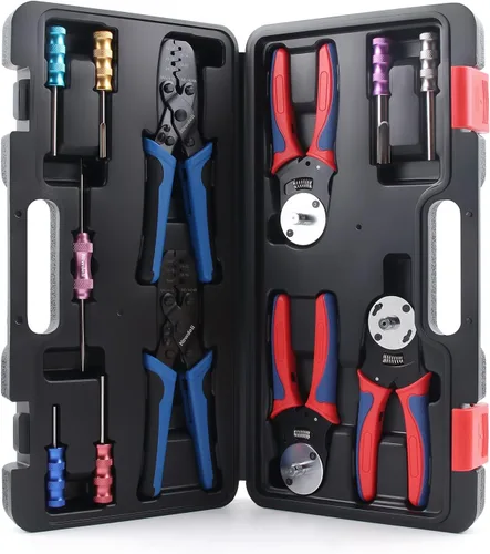 Vista 14 de Newdeli Kit de herramientas de prensado de alambre, 7 piezas, alicates de crimpado de alambre de trinquete para conectores termorretráctiles