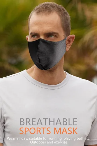 Vista 3 de Mascarilla lavable reutilizable y transpirable para hombre y mujer para hacer ejercicios y usar en exteriores color negro