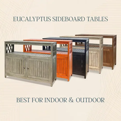 Vista 14 de DTY Outdoor Living Longs Peak Mesa Aparador de Madera de Eucalipto, Gabinete Buffet Exterior con Almacenamiento, Acabado de Aceite Natural