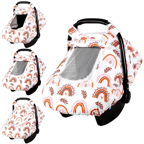 Vista 22 de Funda para asiento de auto Pea Pod para bebé, capota para asiento de auto infantil para recién nacidos con 2 capas de ventanas de tela de malla
