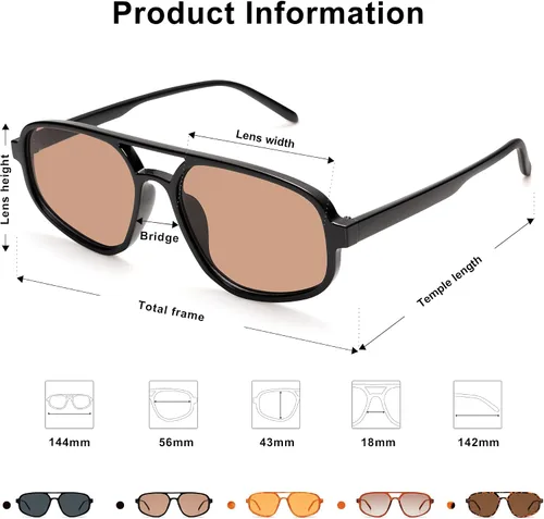 Vista 4 de SOJOS Aviator Sunglasses for Women & Men, Retro, Double Bridge, Trendy lightweight, 90s Shades SJ2247