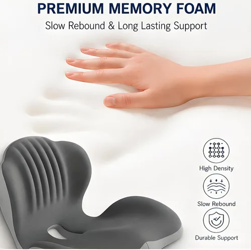 Vista 3 de Cojín ergonómico de espuma viscoelástica, cojín de asiento con soporte lumbar integrado, espuma viscoelástica antideslizante con diseño integrado