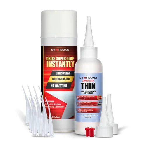 Vista 10 de Starbond Super Fast Thin, Adhesivo de cianoacrilato instantáneo prémium, superpegamento con tapa extra y micropuntas
