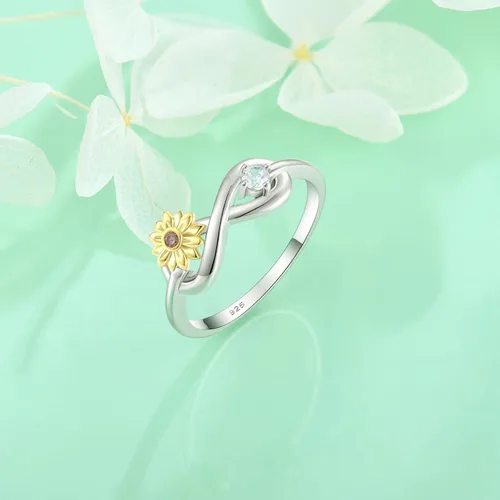 Vista 5 de STARCHENIE Anillo de plata de ley 925 con girasol infinito para mujer, talla 5-10