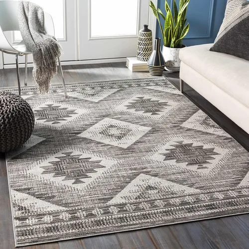 Vista 22 de Hoylake Southwestern - tapete estilo tribal, azteca, indio americano e indie, felpudo, pequeño, marrón, gris, negro, 1 pie y 10 pulgadas por 2 pies