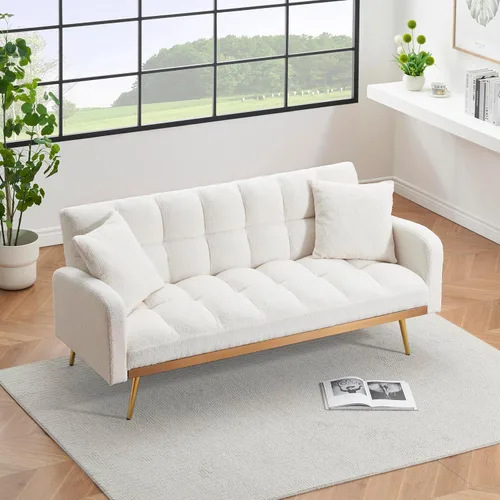 Vista 6 de Sofá biplaza convertible tipo futón reversible, sofá biplaza plegable, cama de invitados tapizada con forro polar tapizado, sofá cama convertible