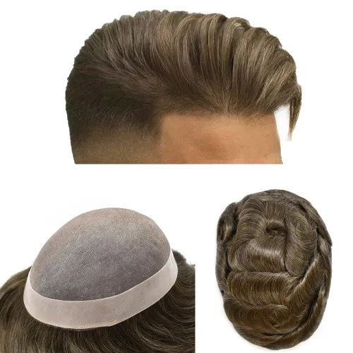 Vista 92 de LOVIN - Sistema de cabello humano para hombres, postizo fino de encaje mono para hombre, prótesis masculina de piel de polietileno alrededor