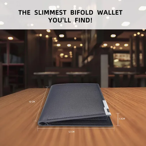 Vista 4 de Cartera de seguridad de cuero con bloqueo RFID para hombre, Marrón, Ultra delgado