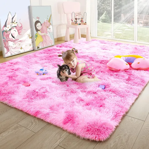 Vista 122 de Noahas Alfombras de Área Grandes y Esponjosas de 5x8 pies para Sala de Estar y Dormitorio, Alfombra Gruesa de Pelo Largo Beige y Blanca, Alfombra