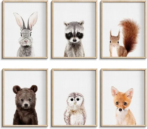 Vista 13 de calmart Arte de la pared: 6 Decoración para colgar en la pared de animales de la selva sin marco para la habitación de los niños, guardería, fiesta