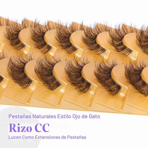 Vista 4 de Mavphnee Pestañas postizas marrones, ojo de gato, aspecto natural, extensión de pestañas rizadas D, banda transparente, pestañas marrones, pestañas