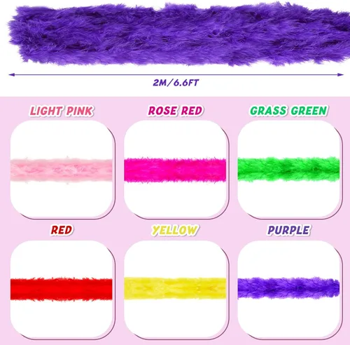 Vista 2 de 24 bufandas de plumas coloridas de 6.6 pies de plumas de pavo para mujeres, unisex, adultos, disfraces, fiestas, decoraciones a granel, bodas