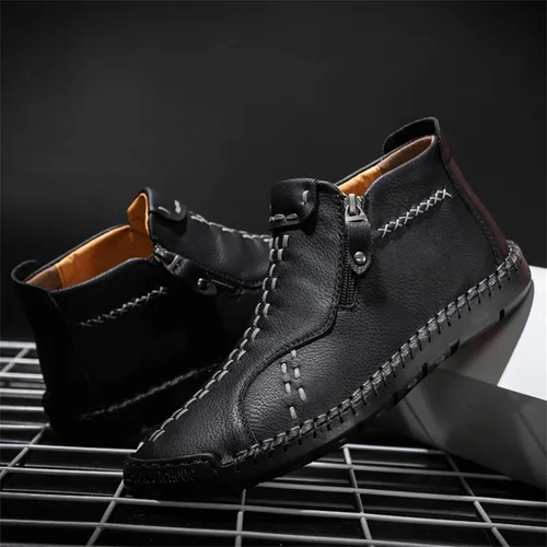 Vista 2 de Govicta Zapatos casuales de cuero para hombre, botas chukka al tobillo, mocasines de media parte superior, zapatos renacentistas, botas piratas