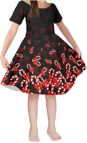 Vista 40 de SEANATIVE Vestido de manga corta para niñas de 3 a 14 años Black Bow Ghost