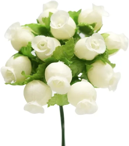 Vista 16 de GiftWrap Etc. Rosas artificiales de seda verde manzana, 12 mini ramos de 12 capullos de rosa, 144 capullos de rosa en total, boda, recepción