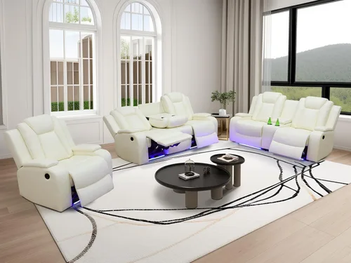 Vista 33 de Juego de sofás reclinables eléctricos, juegos de muebles de sala de estar, sofá reclinable eléctrico moderno negro, sofá biplaza y silla