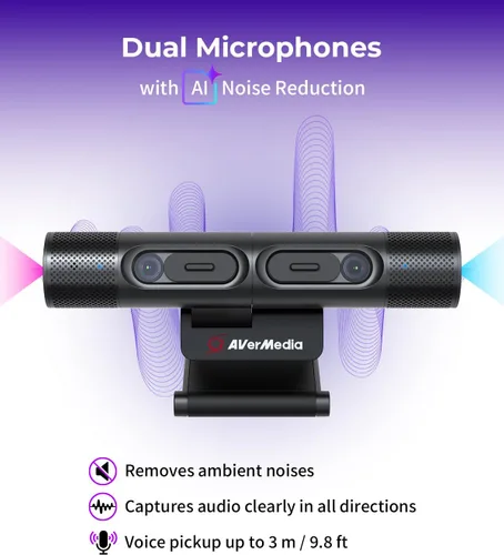 Vista 4 de AVerMedia PW313D DualCam 2K Cámara de documentos y cámara web para PC/Mac/portátil, enfoque automático, reducción de ruido con IA, enseñanza