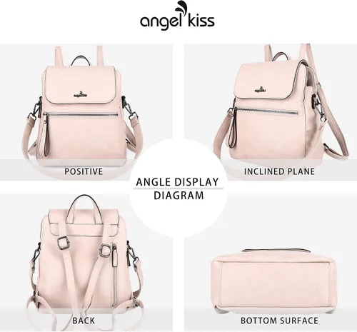 Vista 5 de Angel Kiss Backpack Purse for Women Casual Fashion Vegan Leather Shoulder Bag Ladies Zipper Magnetic Flap Backpack