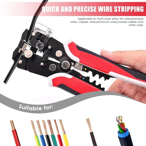 Vista 4 de Pelacables autoajustables profesionales, pelacables 3 en 1, cortador/engarzado, resistente, herramienta automática de pelacables Pelacables