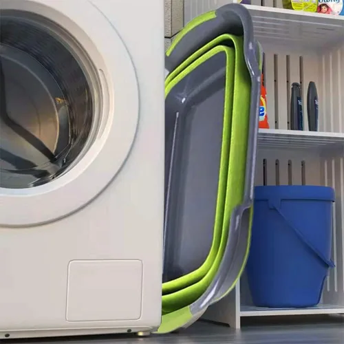 Vista 5 de Goderewild Bañera plegable multiusos para mascotas con orificio de drenaje para cachorros, perros pequeños, gatos, cesta de lavandería portátil Verde