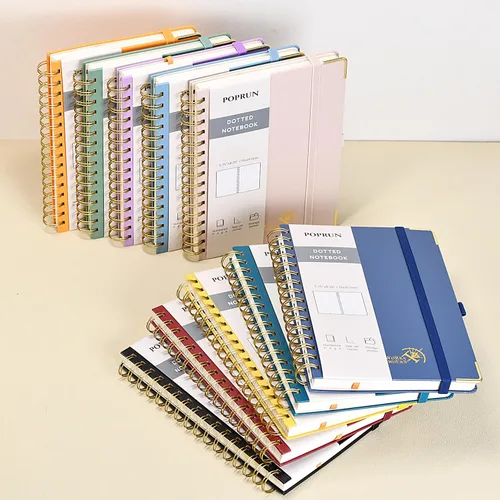 Vista 8 de POPRUN - Cuaderno de notas con espiral y puntos, diario A5 de 5.75" x 8.25", papel grueso de 120 gsm, 141 páginas numeradas, tapa dura para hombres