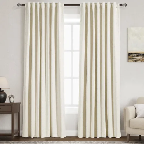 Vista 35 de Nanspring Cortinas de lino 100% opacas para dormitorio, 96 pulgadas de largo, con pestaña trasera, bolsillo para barra, aislamiento térmico, cortina
