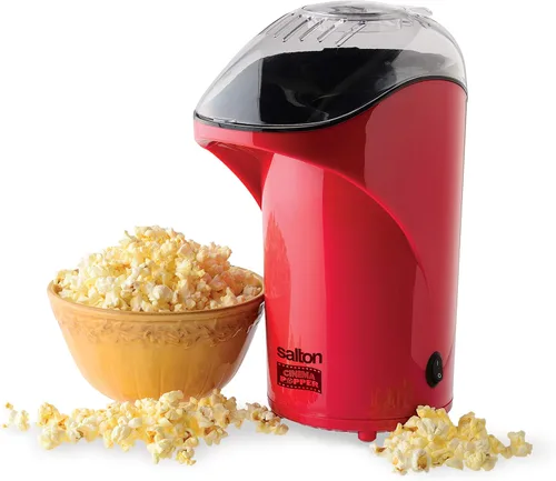 Vista 2 de Salton Cinema Hot Air Popper Popcorn Maker - Palomitas de maíz bajas en calorías sin aceite con taza adicional para medir granos y derretir