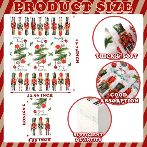 Vista 3 de Sinmoe 200 Piezas Servilletas de Papel de Invitados Cascanueces Navideños de 2 Capas Toalla de Mano Desechable para Baño Servilleta de Papel Feliz