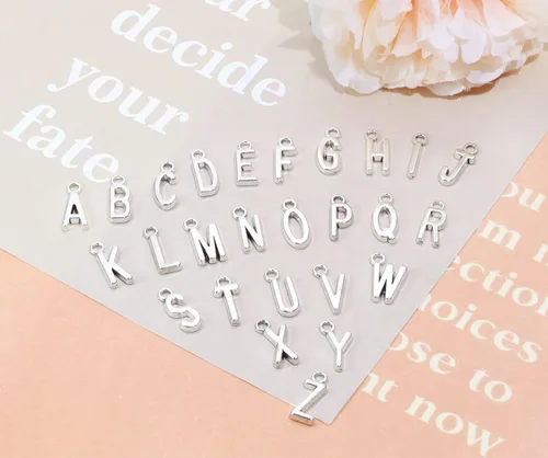 Vista 2 de Shapenty 4 juegos de dijes de letras del alfabeto A-Z de aleación metálica y cuentas espaciadoras para manualidades DIY, pulseras, brazaletes