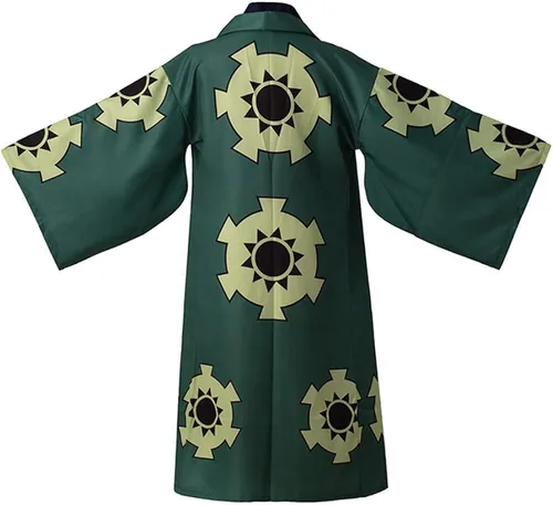 Vista 3 de GWOKDAN Kimono de anime para hombre disfraz de Roronoa bata de cosplay de Zoro uniforme de capa trajes de Halloween con aretes