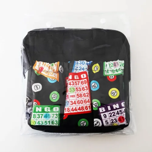 Vista 6 de Yuanhe Bingo Dauber Tote Bag - Bolsa de 6 bolsillos con patrón de bingo, Negro -, Bolso