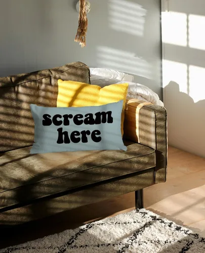 Vista 4 de Mancheng-zi Divertida decoración de grito, funda de almohada de grito, almohadas divertidas, funda de almohada decorativa de humor (azul)