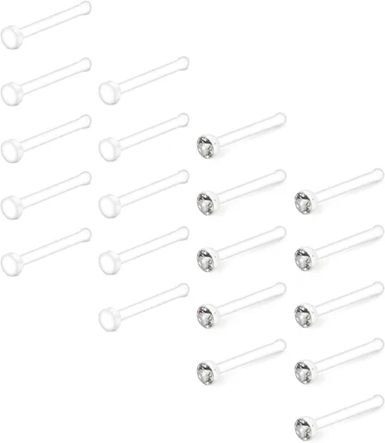 Vista 8 de D.Bella Aretes de nariz transparentes de 0.71 oz y 0.71 onzas (0.63 oz), en forma de L, aros de nariz Bioflex, pasadores de nariz rectos, retenedor