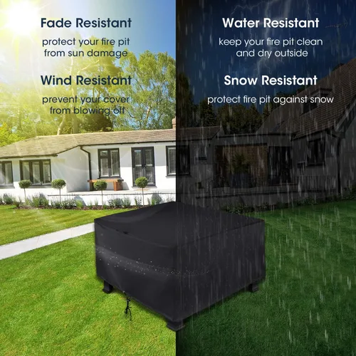 Vista 4 de Unicook Funda cuadrada para hoguera de 38 pulgadas, resistente e impermeable, protector para fogata al aire libre con cordón y asas, protección