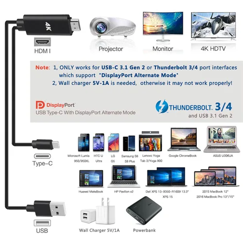 Vista 6 de Adaptador HDMI USB tipo C Cable MHL 4K convertidor de video compatible Samsung Galaxy S24 S23 S22 S21 S20 S10 Note 20 LG V35 Android Phone iMac