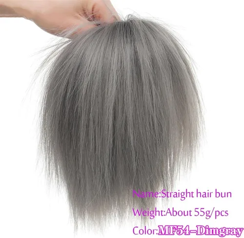 Vista 2 de GRFIT Extensiones de moño de cabello sintético, extensiones de moño desordenadas, esponjosas, de cabello lacio, banda elástica, moño, extensiones